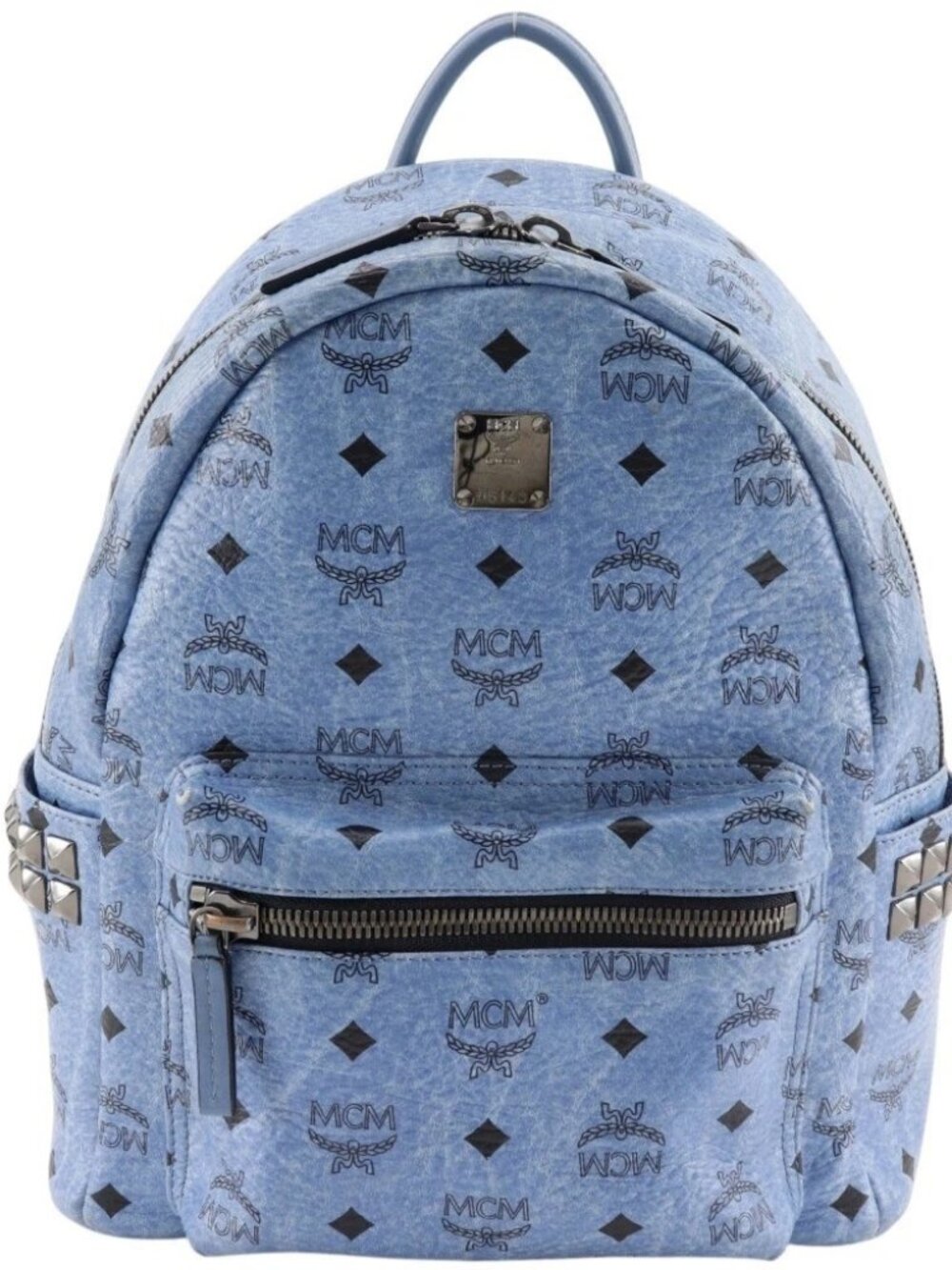 MCM Stark Backpack Daypack Logogram studs light blue leather Women